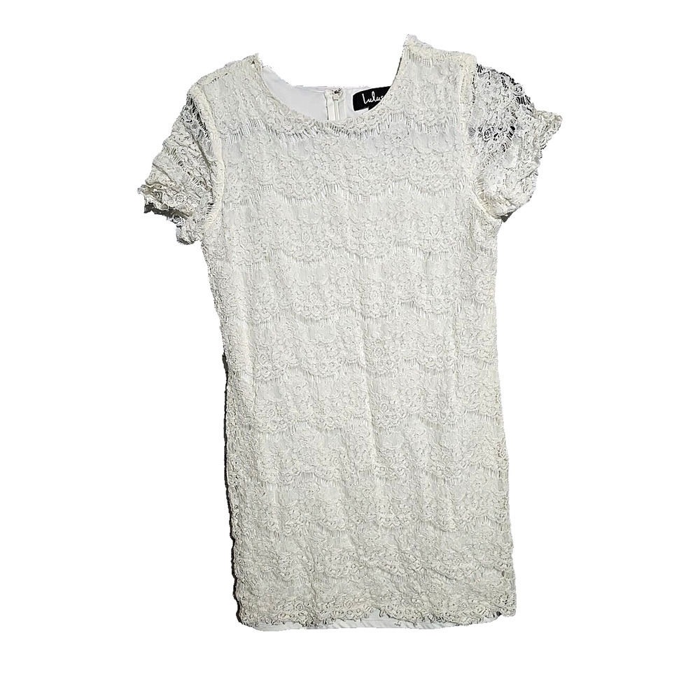 Lulu's White Take Me to Brunch Ivory Lace Casual Shift Dress Womans Size Medium